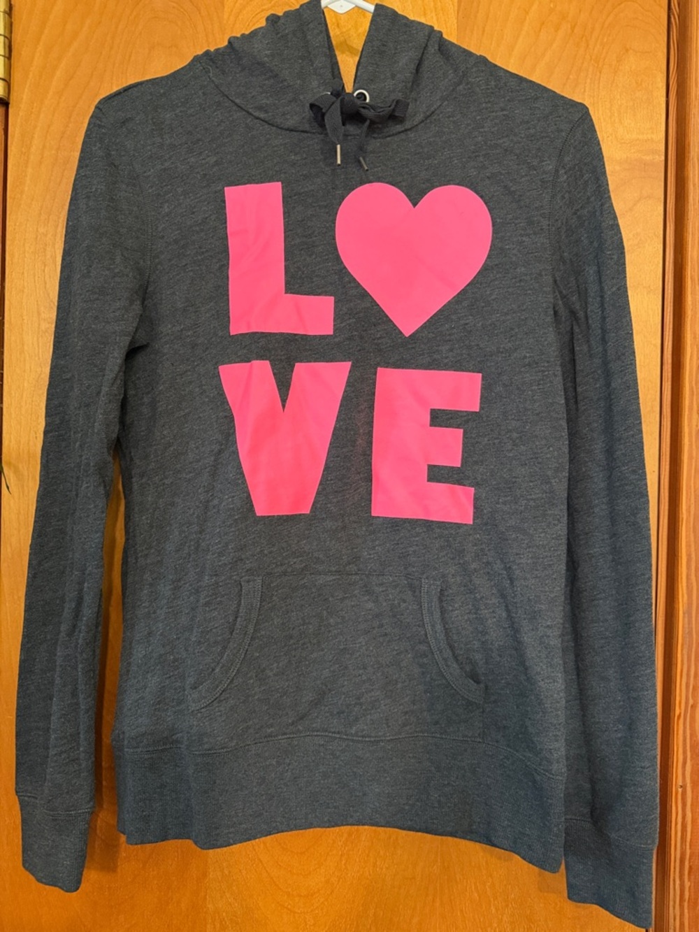 Victoria’s Secret Charcoal Hoodie with Pink LOVE Graphic